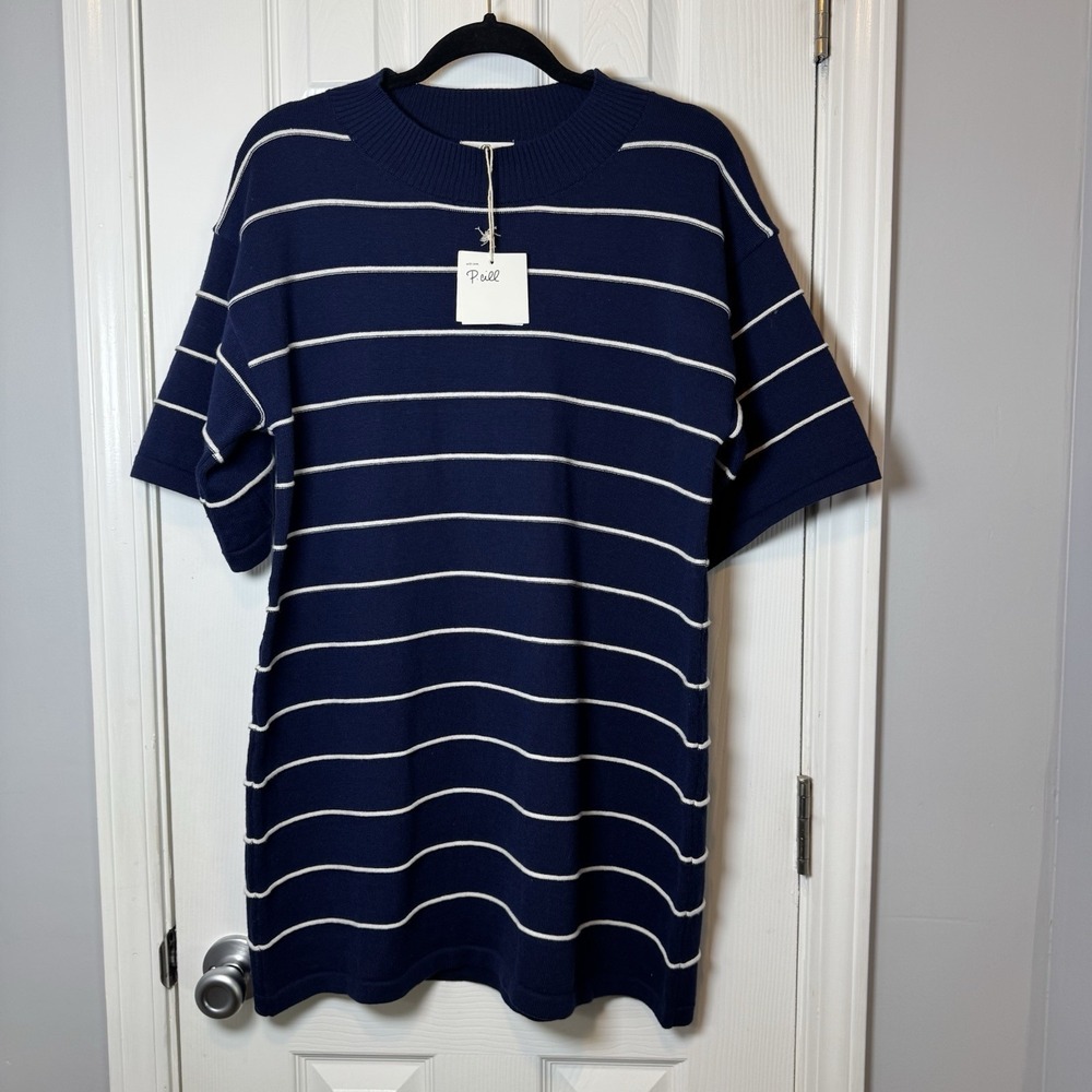 P Cill Dress Womens SIZE Small Dark Blue‎ Navy White Stripe Short Sleeve NWT